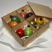 Load image into Gallery viewer, Christmas wooden ornaments. Mix colour. Cone shape. Made by Anastasia Kurganova
