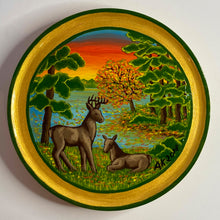 Load image into Gallery viewer, Wooden plate &quot;Deer Forest&quot; 100% handmade! Wood known as ecological and reliable material. Each piece made of linden wood, painted in professional paints and lacquered in high quality yacht lacquer. Made in a single copy.
