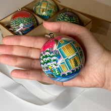 Load image into Gallery viewer, scale of wooden bauble, Christmas Day art, handmade fine art, by an artist Anastasia Kurganova
